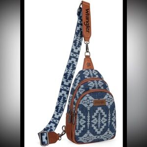 Wrangler Southwestern Print Small Canvas Sling Bag/Crossbody/Chest Bag in Blue